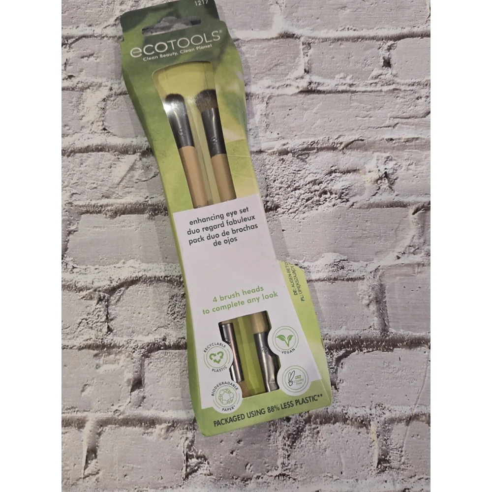 ECOTOOLS Enhancing Eye Makeup Brush Set: 2 Brushes w/4 Heads NEW